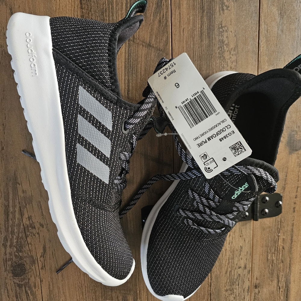 Adidas Cloudfoam Pure Black/Grey Running Shoes Sneaker EG3848 Women Size 6
